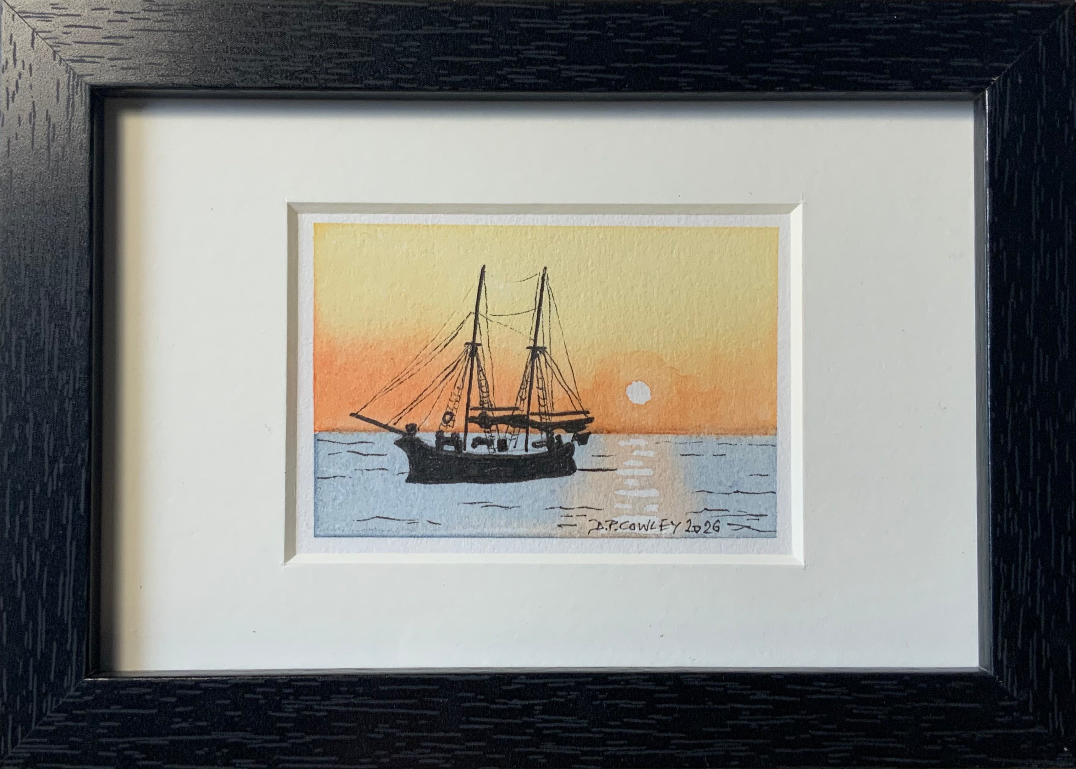 ‘Sailing in the sunset’ Original Ink and watercolour