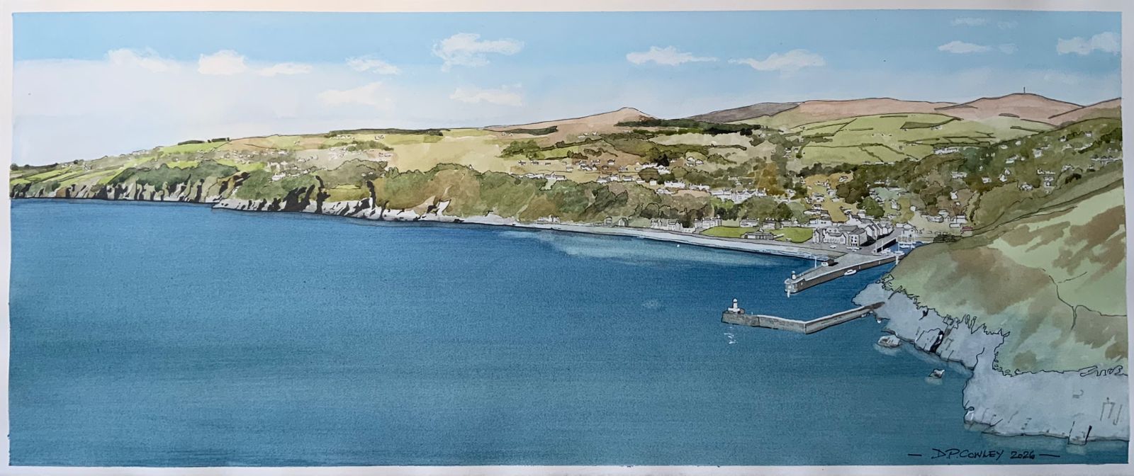 Laxey Bay — Ink and Watercolour